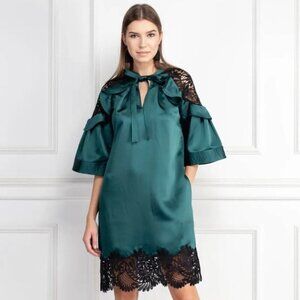 Self-portrait satin shift dress with lace trim